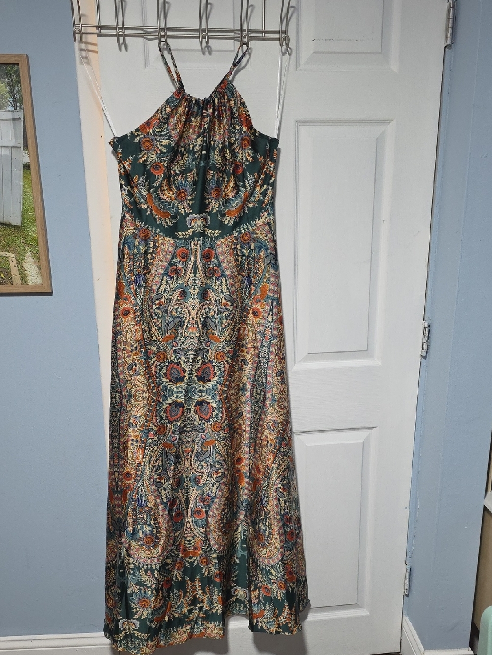 Floral Paisley Maxi Dress in Teal and Rust